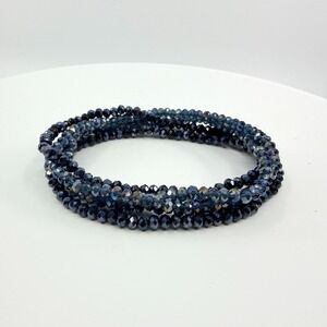 Vintage Navy Blue Crystal Beaded Multi Strand Wrap Bracelet Minimalist Boho Y2K
